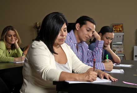 Two people in classroom setting