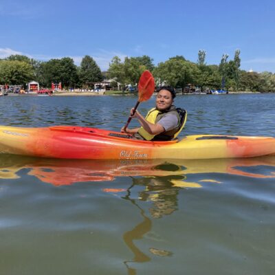 participant paddling in a kayak